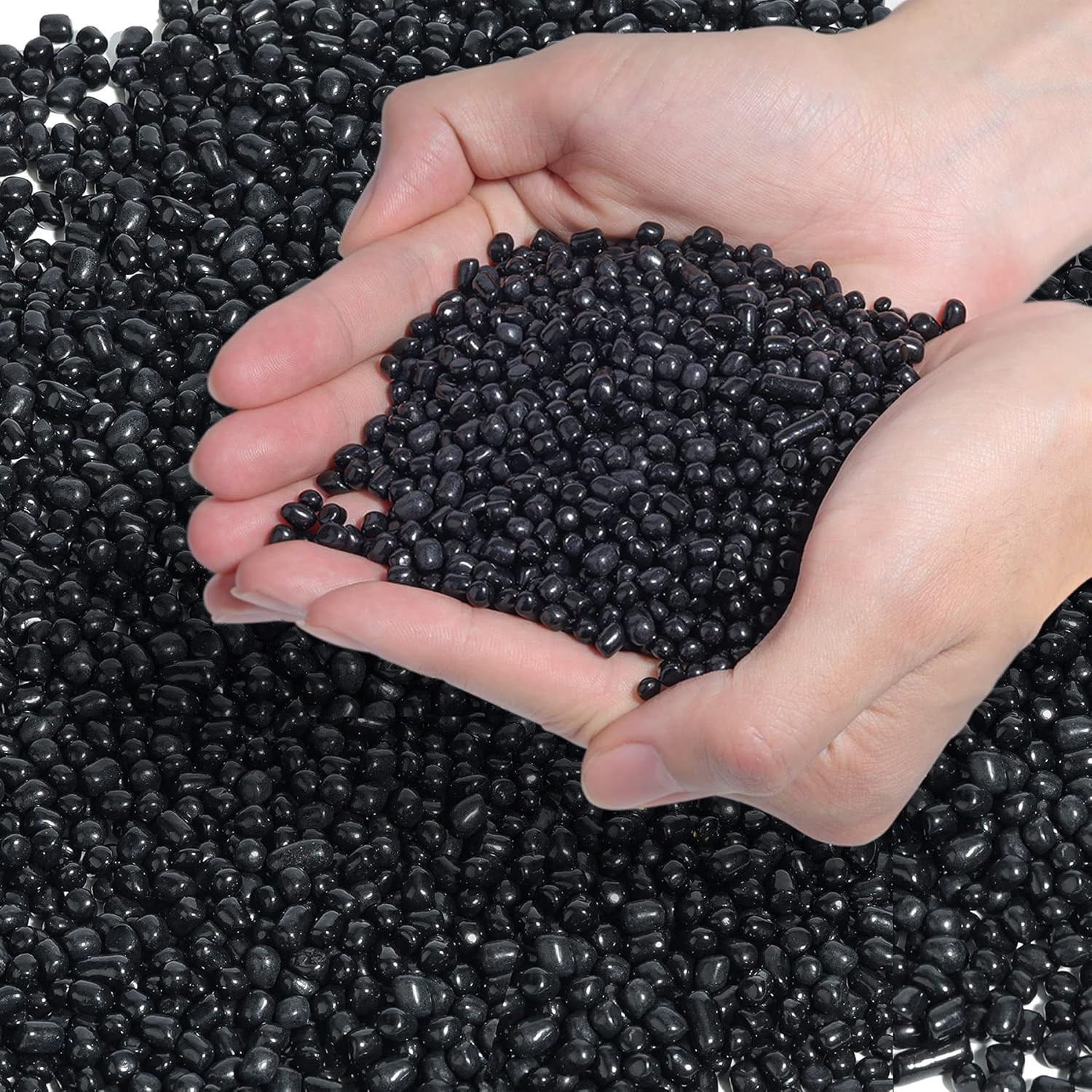 Tumbled Chips Stones Crushed Black Gravels 1 LB, Irregular Shaped Natural Rock P