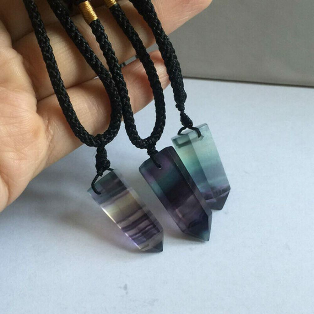 Gemstone Natural Fluorite Crystal Quartz Healing Chakra Stone Pendant Necklace