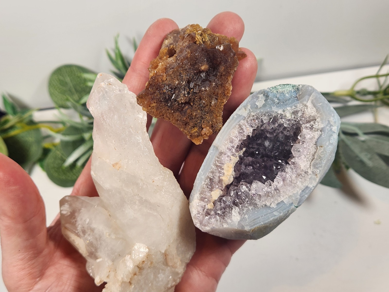 13.8oz Crystal Set, Unique Etched Arkansas Quartz , Amethyst Geode, Citrine Lot