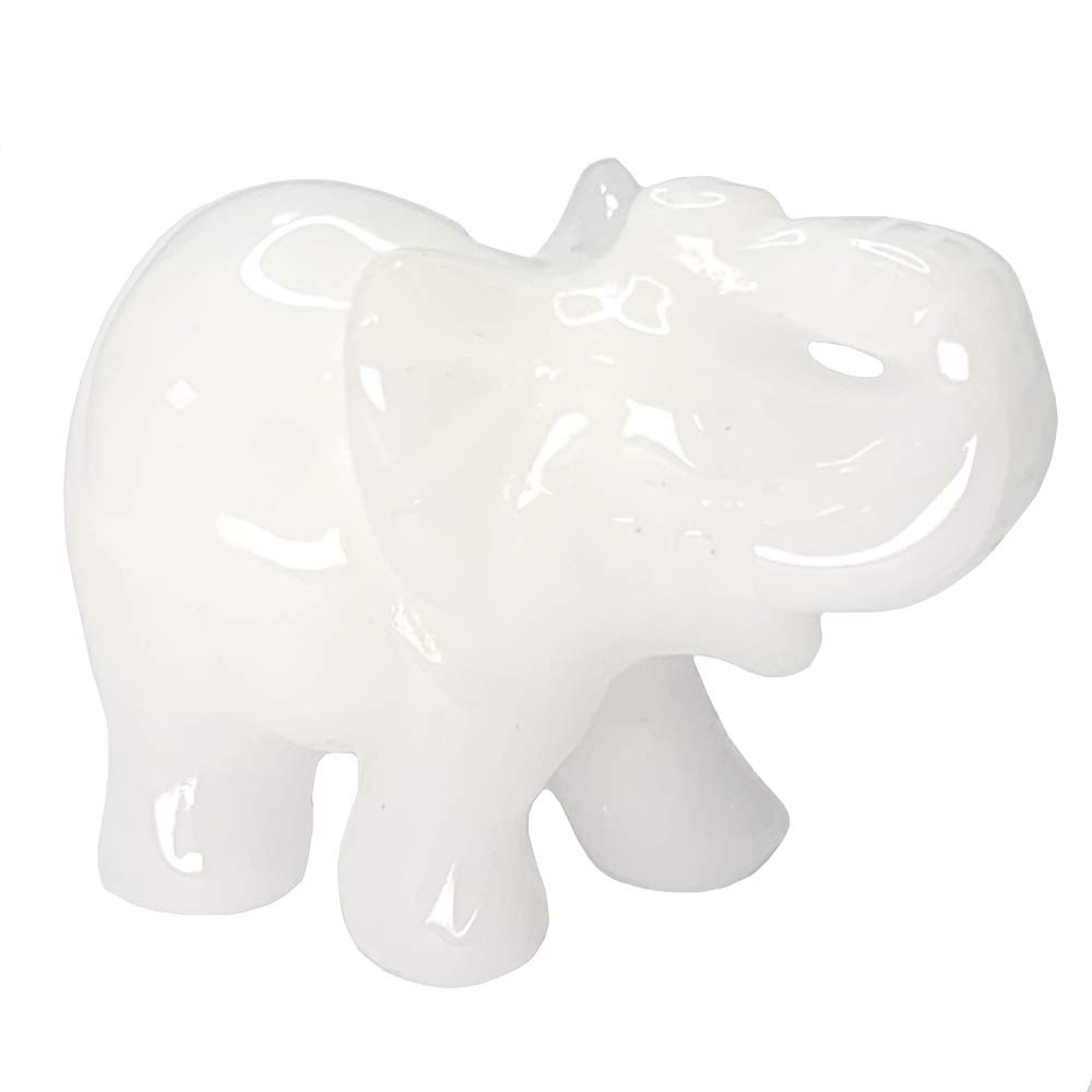 White Jade Elephant Hand Carved Gemstone Figurine Healing Crystal Statue