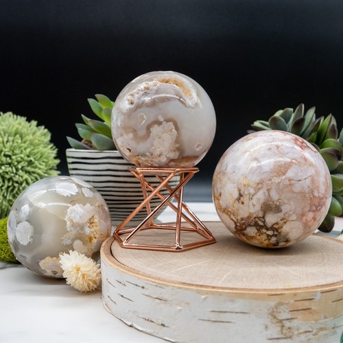 Flower Agate Crystal Sphere Spiritual Healing Stone Ball Altar Pink Amethyst Art