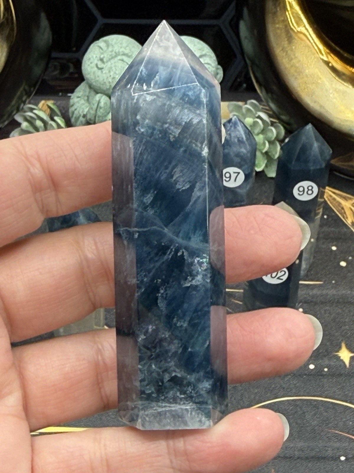 Natural Blue Flouorite Points Clear Banding Free shipping