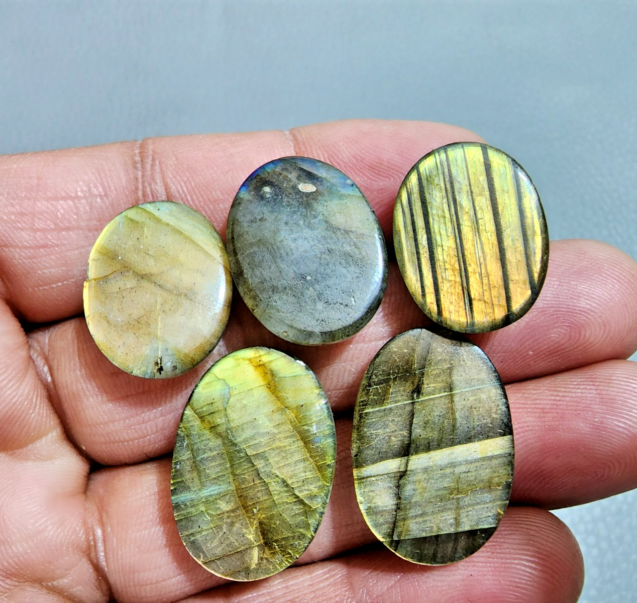 Natural Labradorite Oval Cabochon Lot 5 Pcs Flashy Loose Gemstone 24-21 MM Size