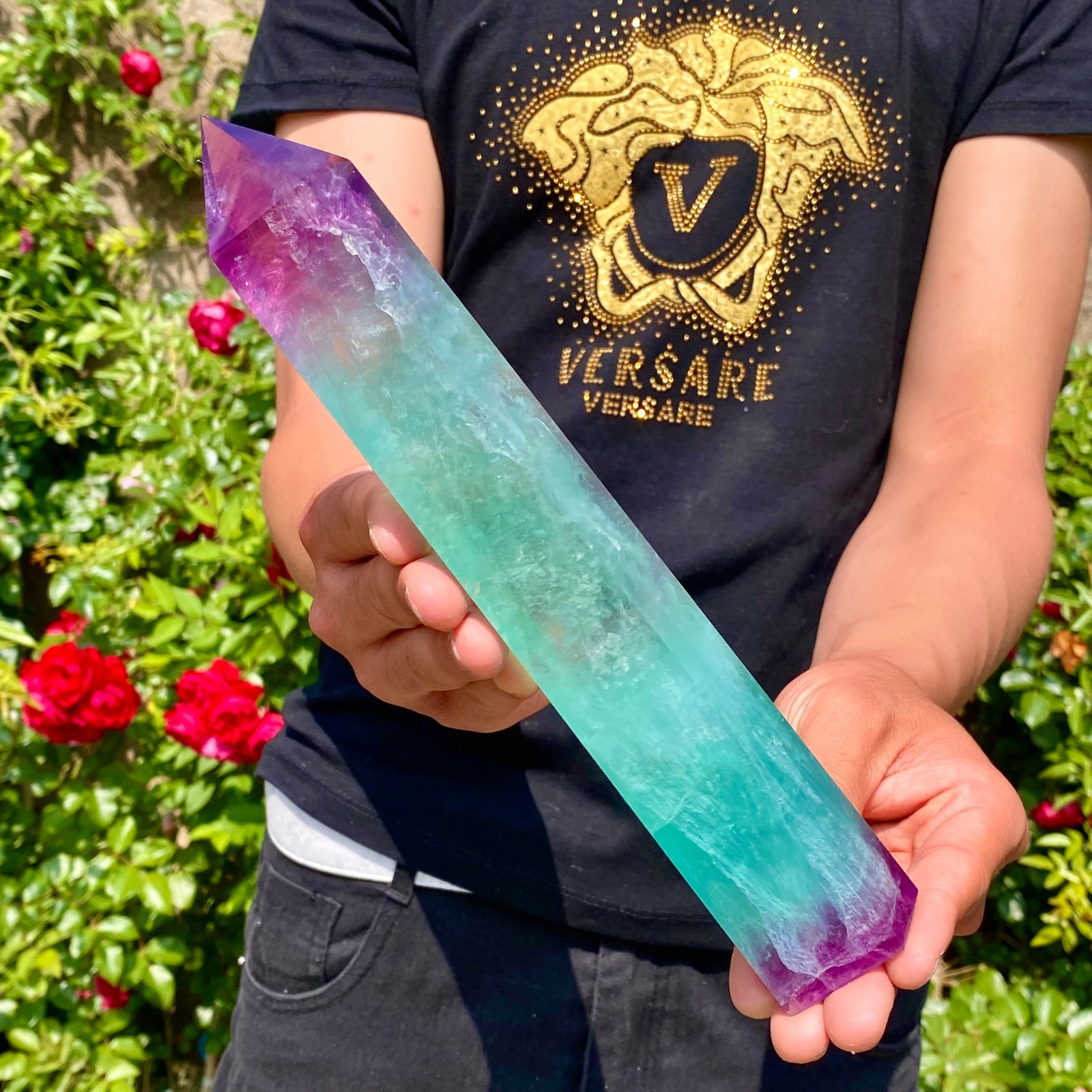 2.2LB Natural Rainbow Fluorite Quartz Healing Stone Crystal Point Wand Obelisk