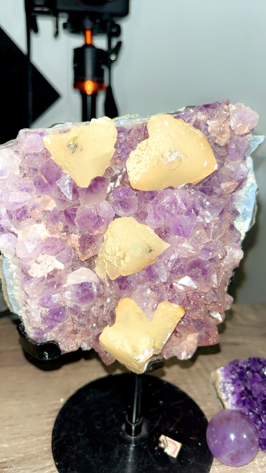 High-Quality Amethyst & Calcite Statement Set | 4-Piece Crystal Bundle w/ Stand