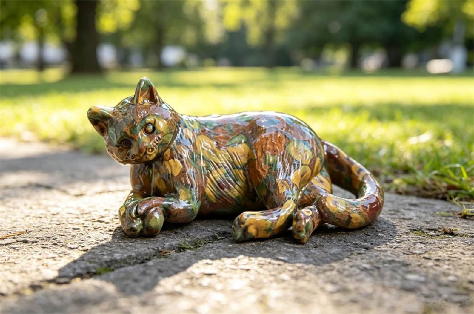 Azo stone Cat Figurine Gift for Cat Lovers, Natural Crystal Desktop Home Decor
