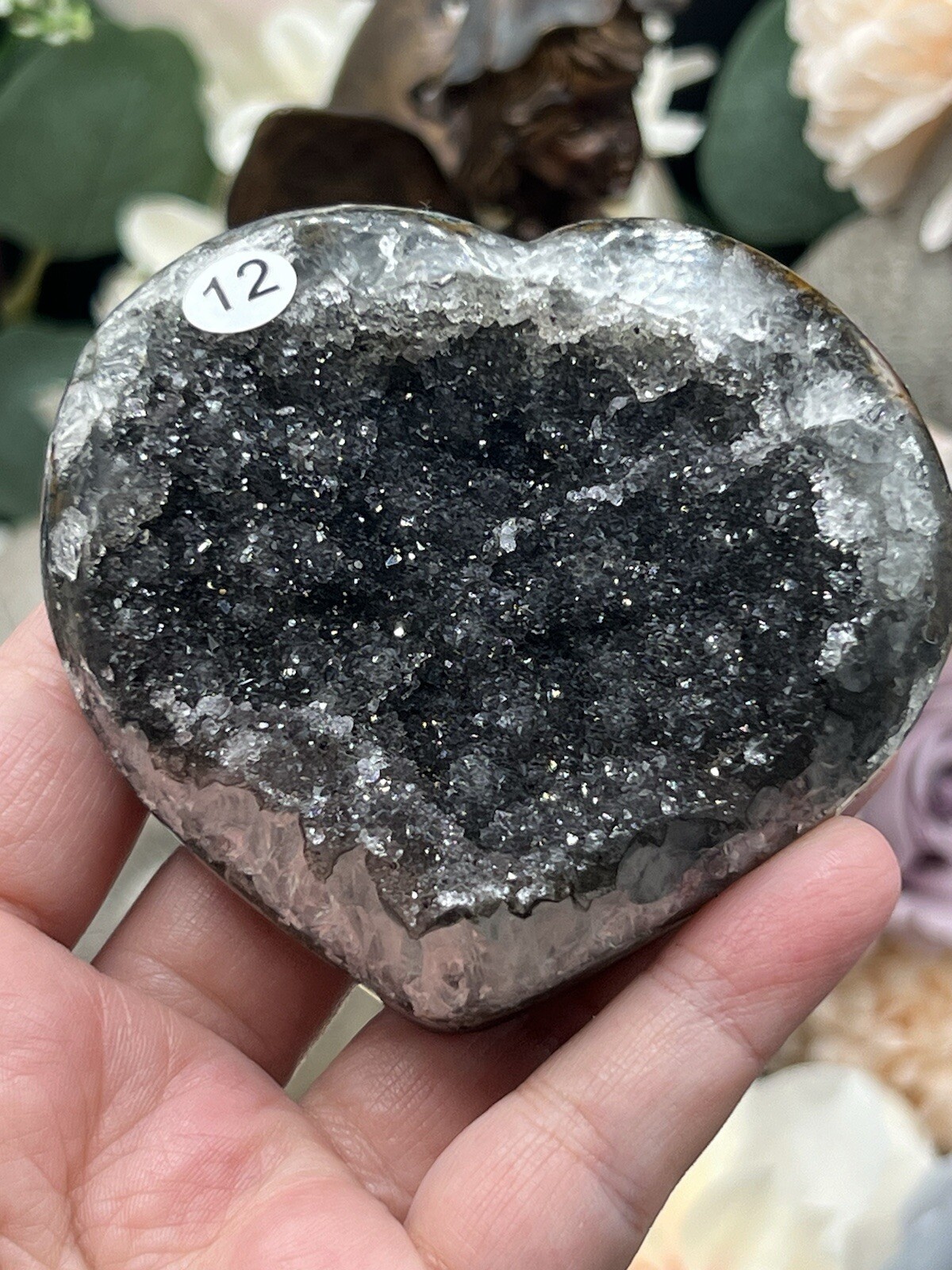 Natural Black Amethyst Sugar Druzy 3 kinds Geode Carved Hearts Free ship & Gift