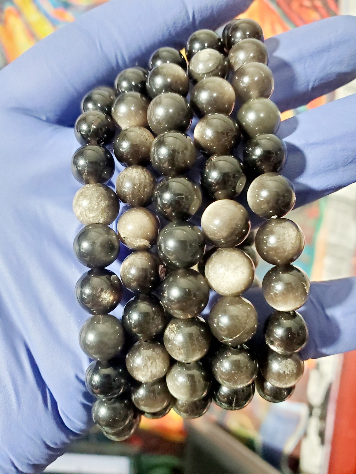 Silver Obsidian (Black Obsidian with Silver Sheen) Bracelet 8mm (Natural Crystal