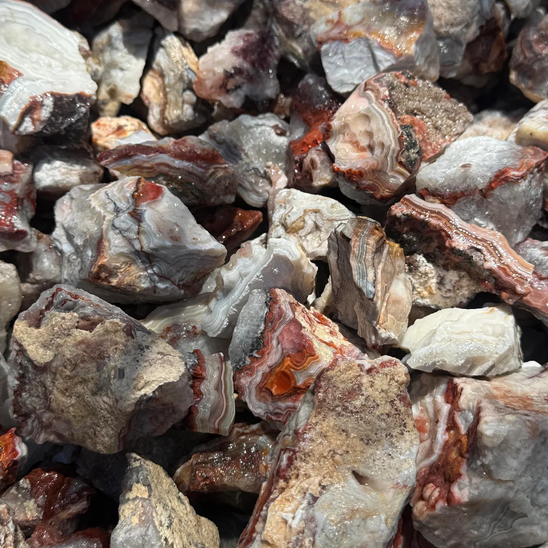 3PC Natural Raw Crazy Lace Agate Rough Stones Bulk Iridescent Banded Crystal
