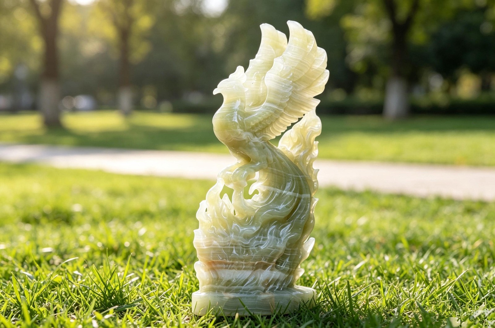 Hand Carved Afghan Jade Phoenix Figurine, Natural Crystal Phoenix Statue 1pc