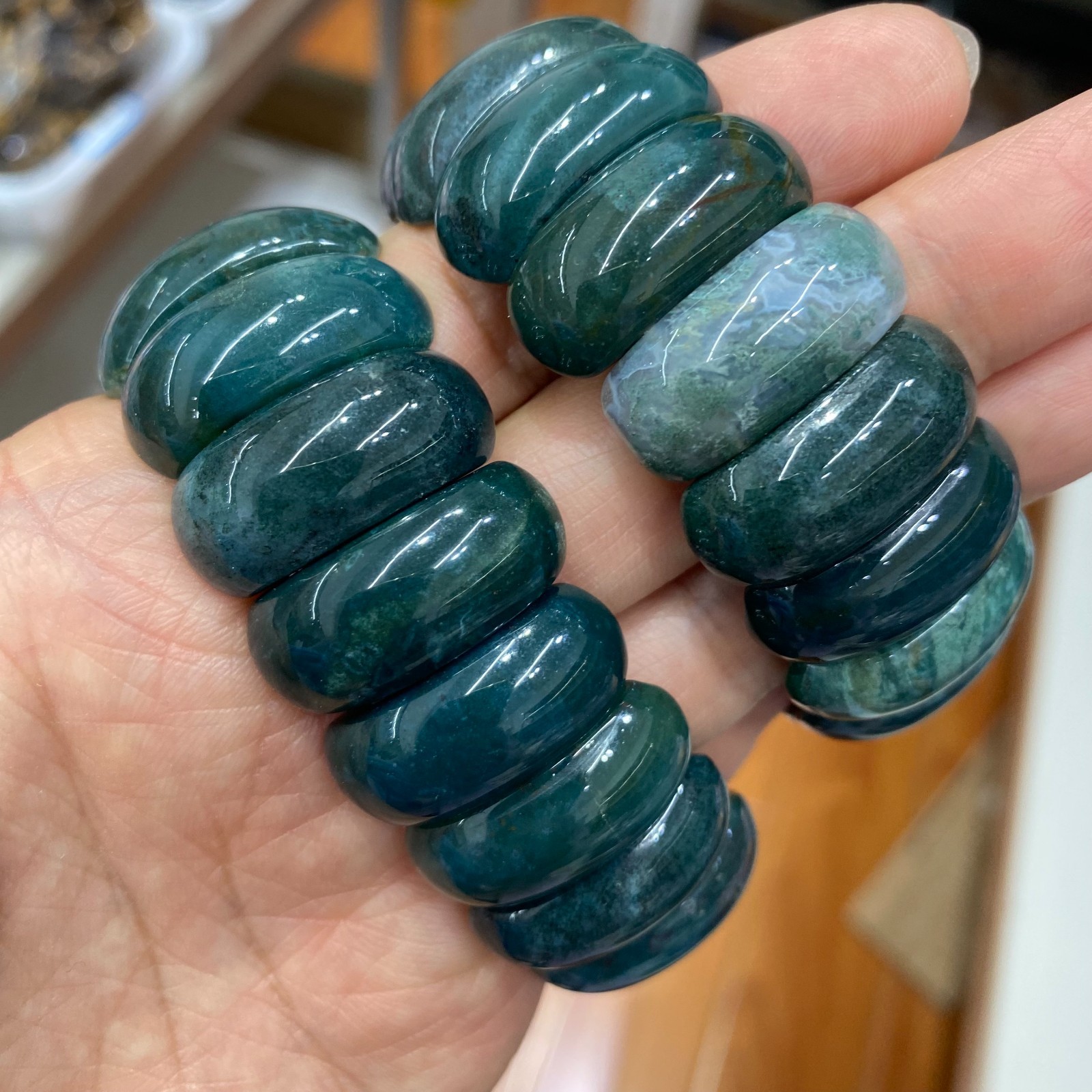 1pcs Natural Water grass agate Stretch Bracelet Handmade