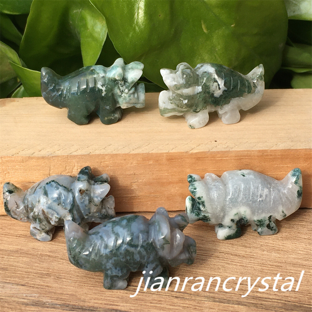 5pcs Natural Aquatic agate mini triceratops carved quartz crystal Skull Healing