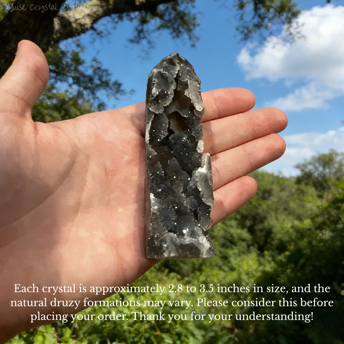 Natural Black Sphalerite Druzy Geode Crystal Tower Obelisk Reiki Healing Decor