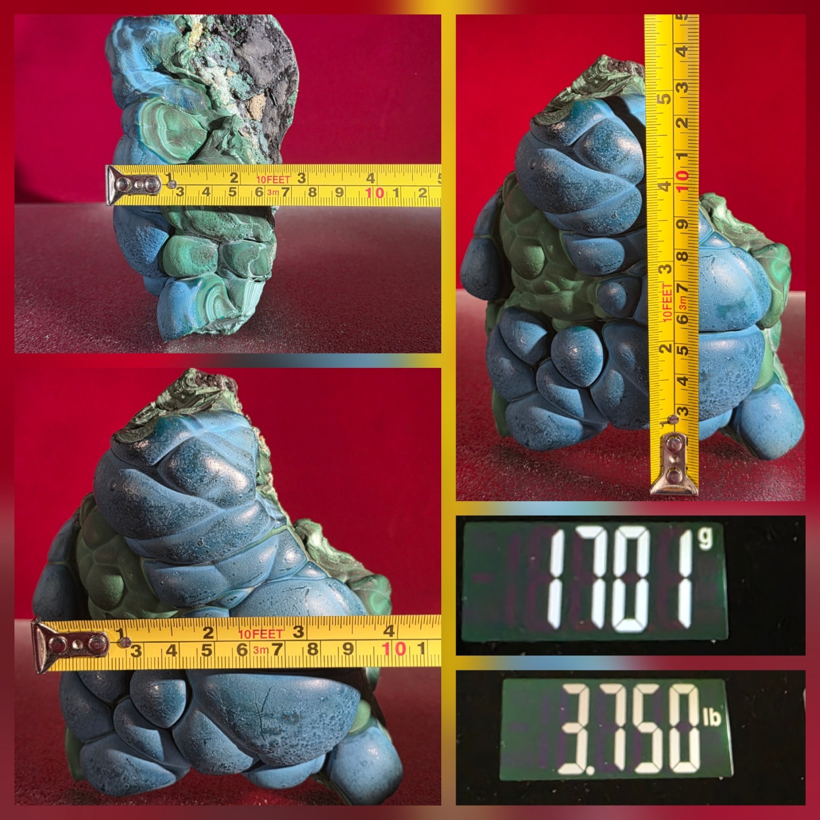 3.75LB Natural Chrysocolla/Malachite transparent cluster rough mineral sample