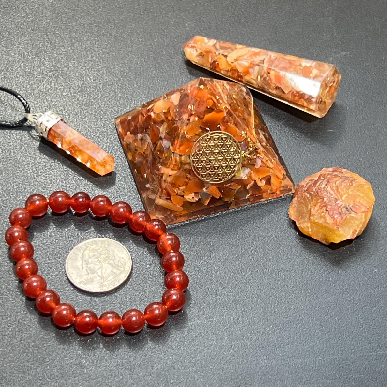 Orgone Pyramid Gift Set (5 Pieces) Red Carnelian Crystal Resin Reiki Chakra