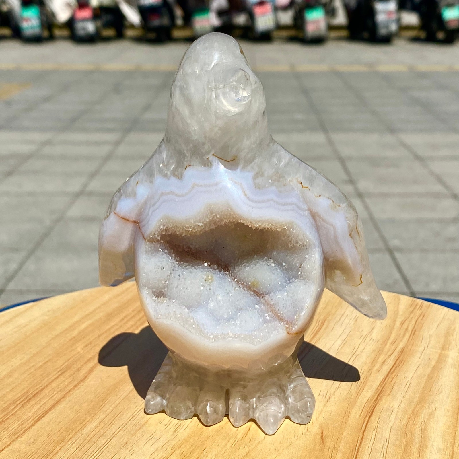 1.49LB Natural Agate Hand Carved Penguin Figurine, Cute Crystal Animal Statue