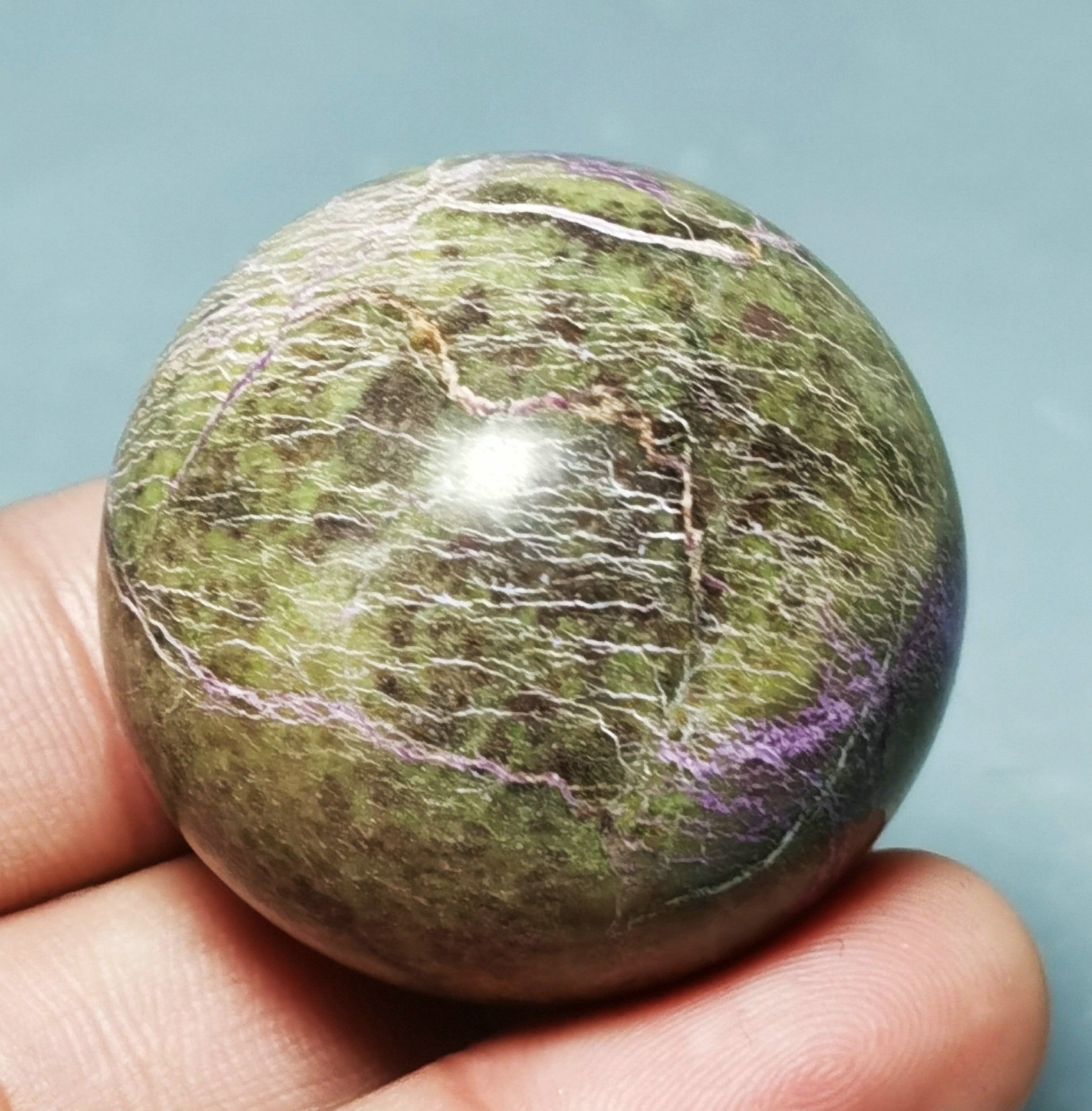 Very Rare Atlantisite Stichtite in Serpentine Polished Ball Reiki Healing