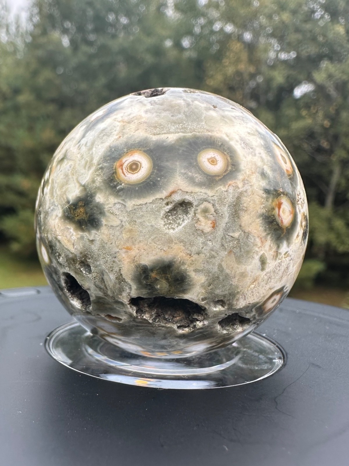 98g druzy natural orbicular ocean jasper sphere 8th vein polished crystal ball