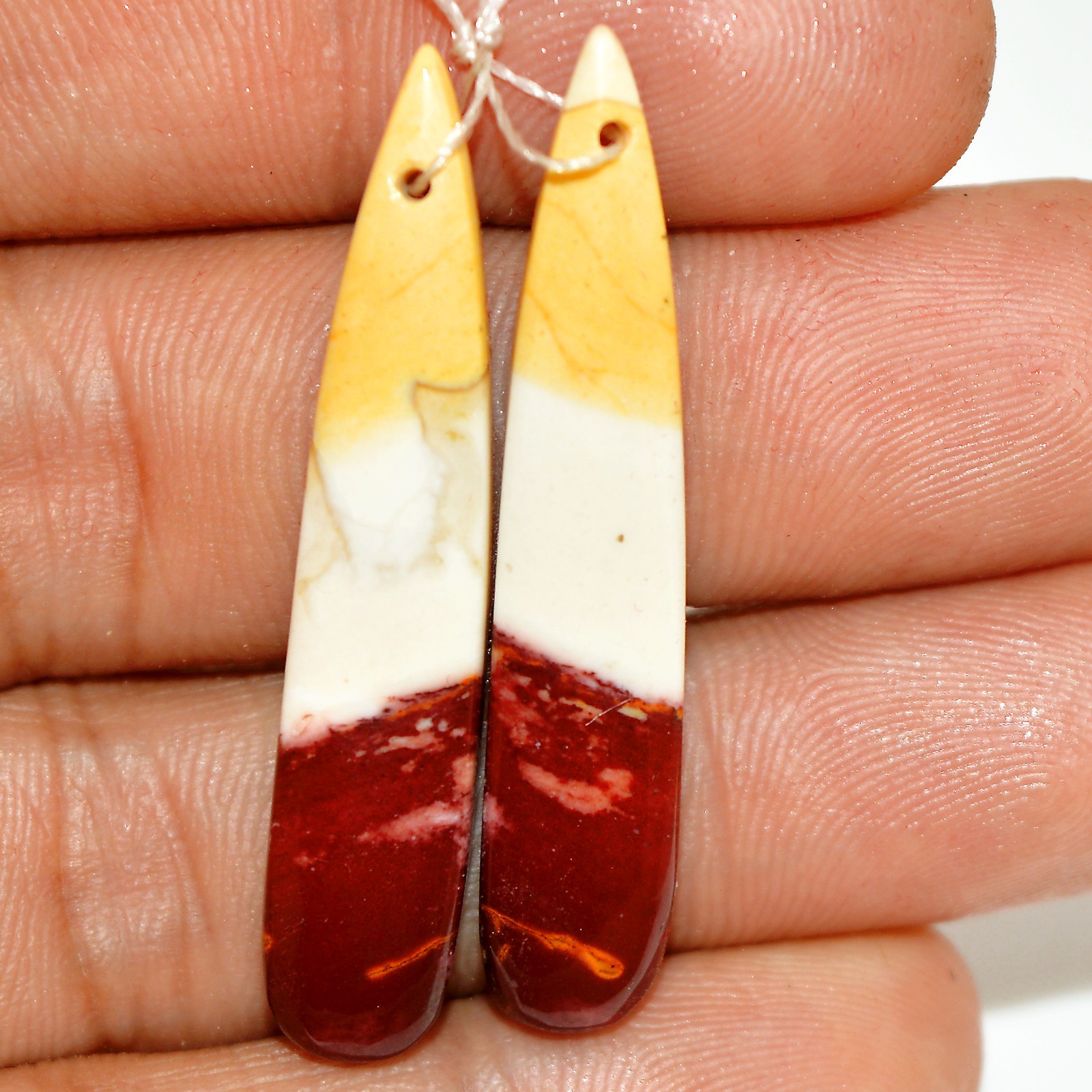 22 Cts Natural Mookaite Jasper Cabochon Gemstone Front Drill Pair 40x5mm #P229