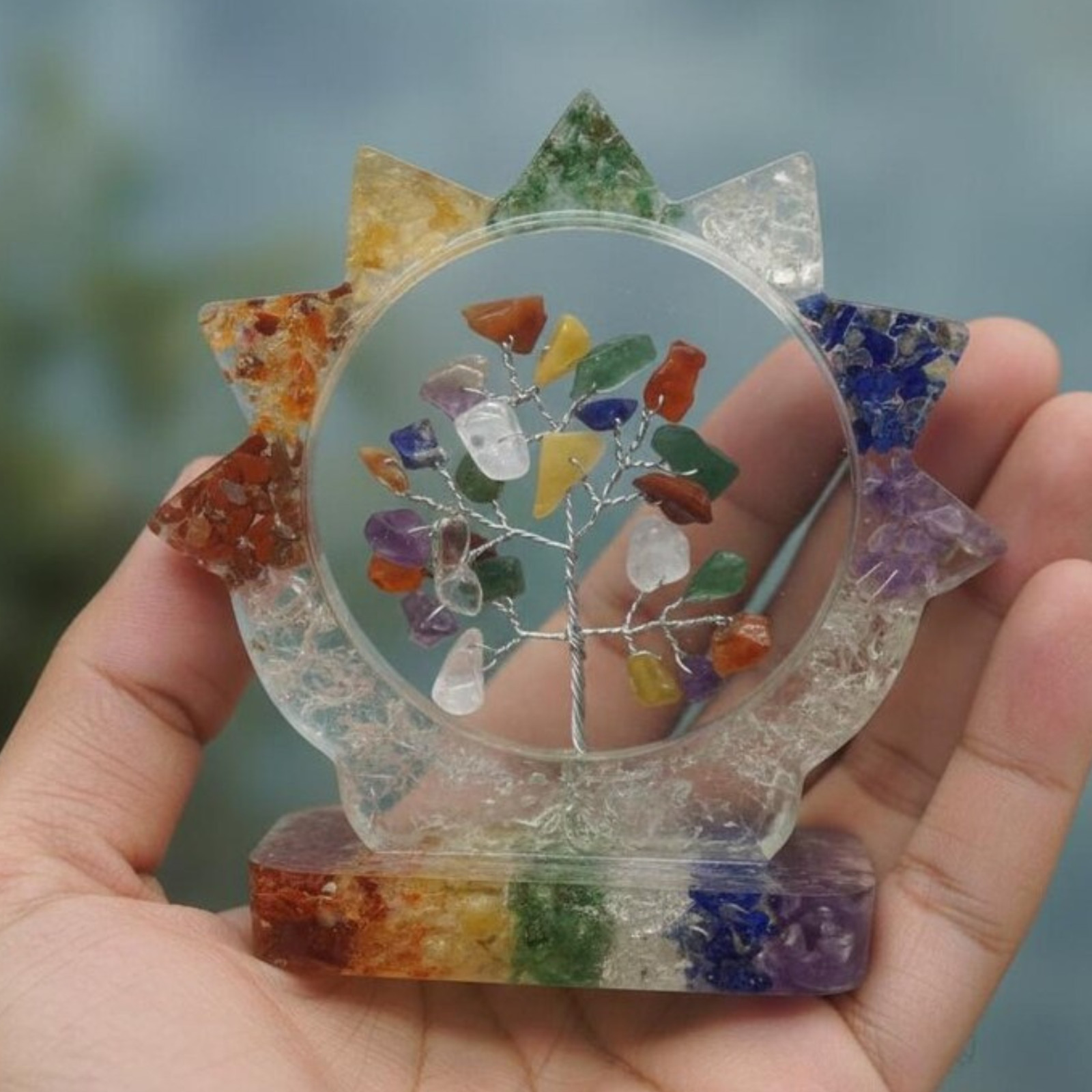 7 Chakra Healing Crystal Tree Sculpture, Spiritual Desk Decor, Energy Balancing