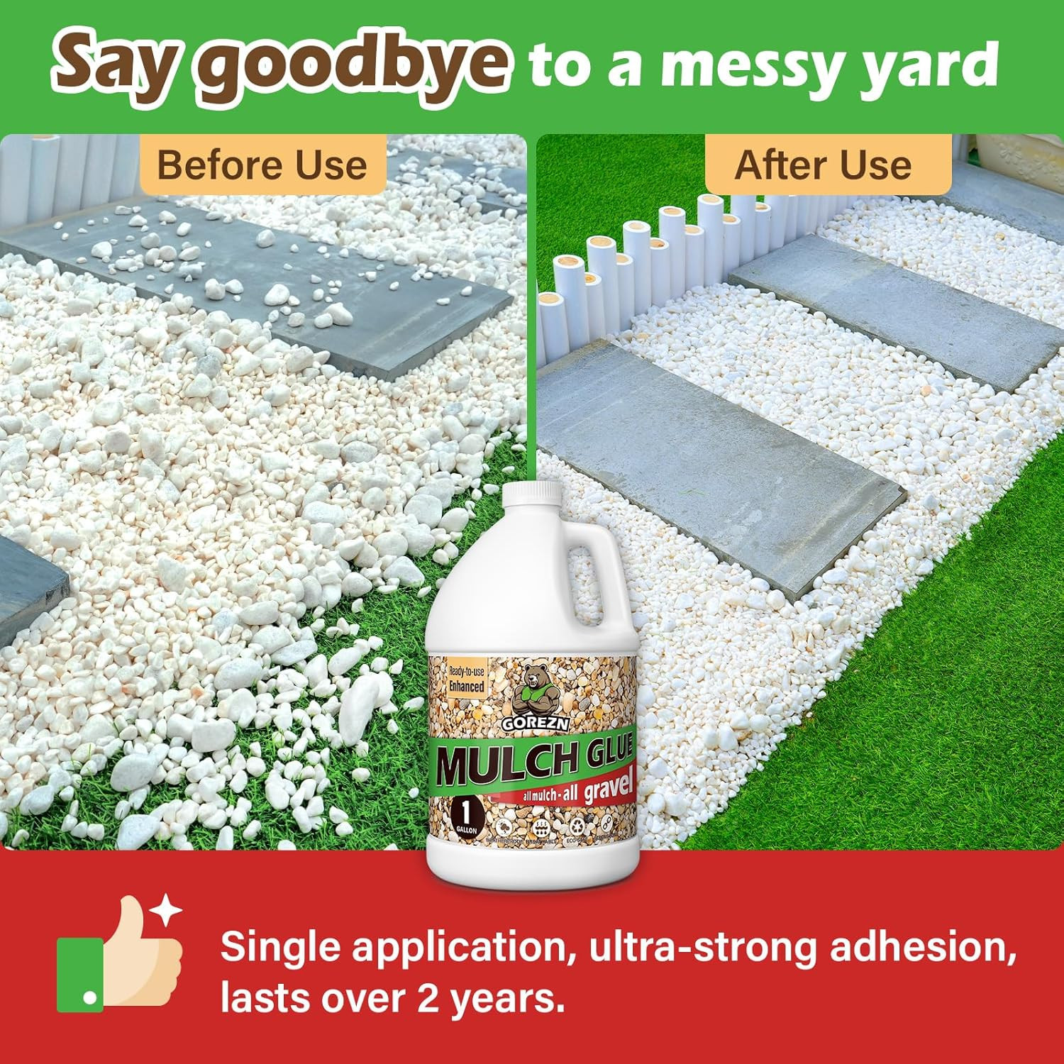 Mulch Glue for Landscaping, 1 Gallon Rock Glue for Pea Gravel, Pebbles, Wood and