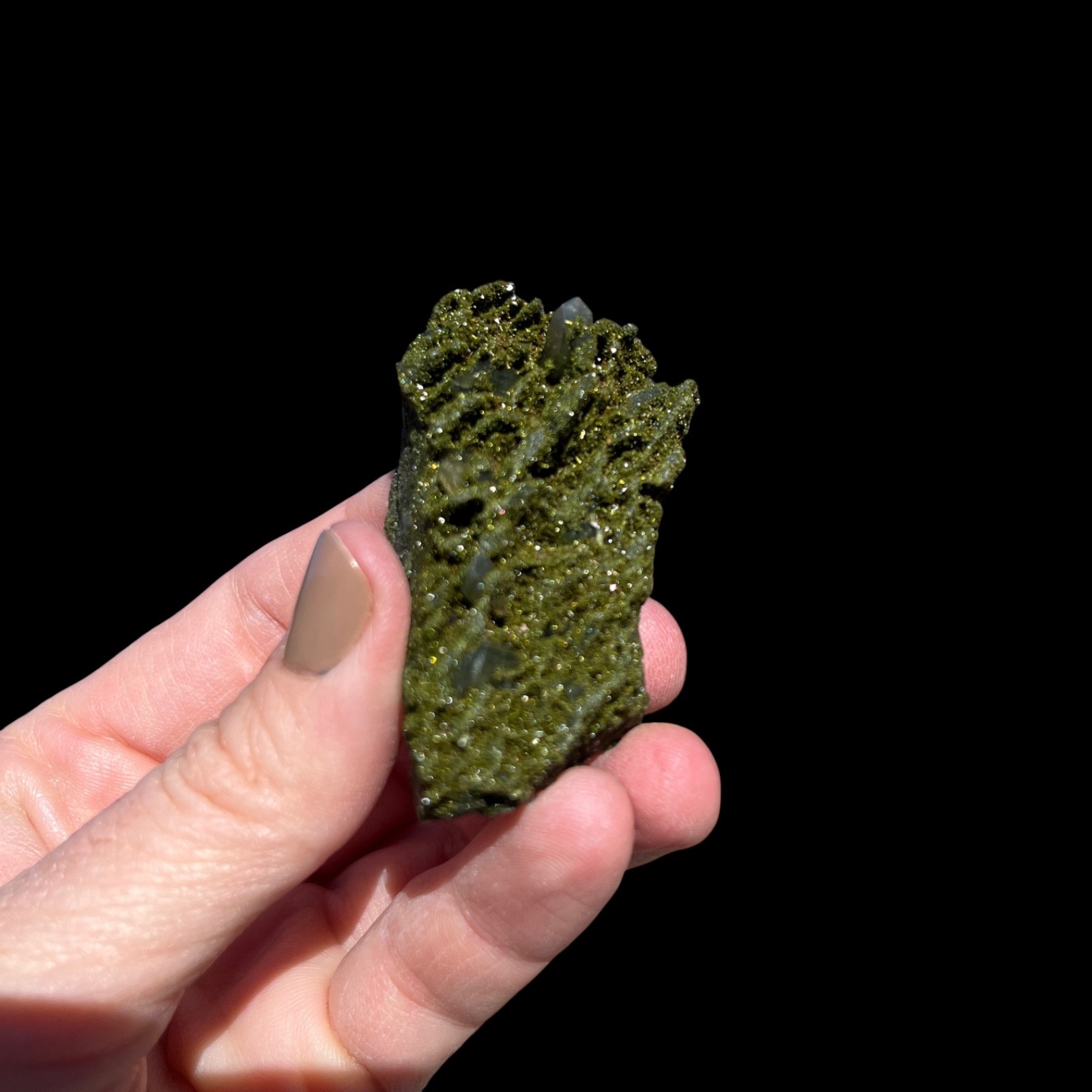 Natural Raw Epidote w/ Quartz Gemstone Healing Specimen 1.6oz (PPC017)