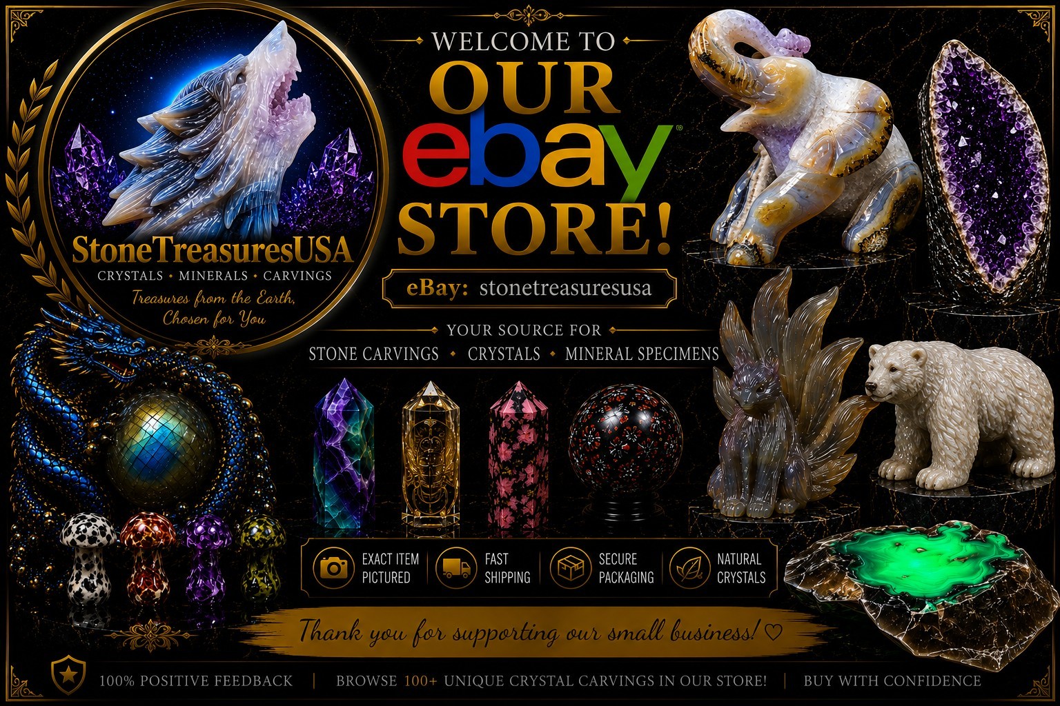 Hand Carved UV Reactive Volcano Agate Pikachu Crystal Statue Pokémon Collectible