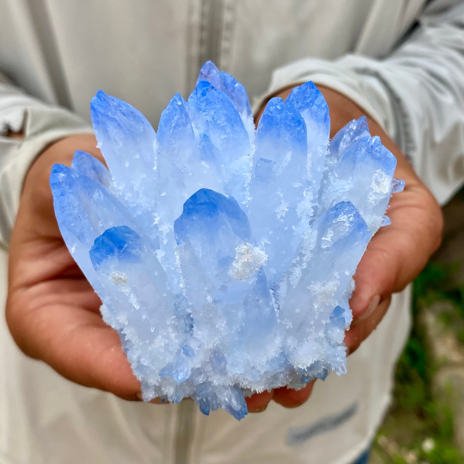 375G New Find blue Phantom Quartz Crystal Cluster Mineral Specimen Healing