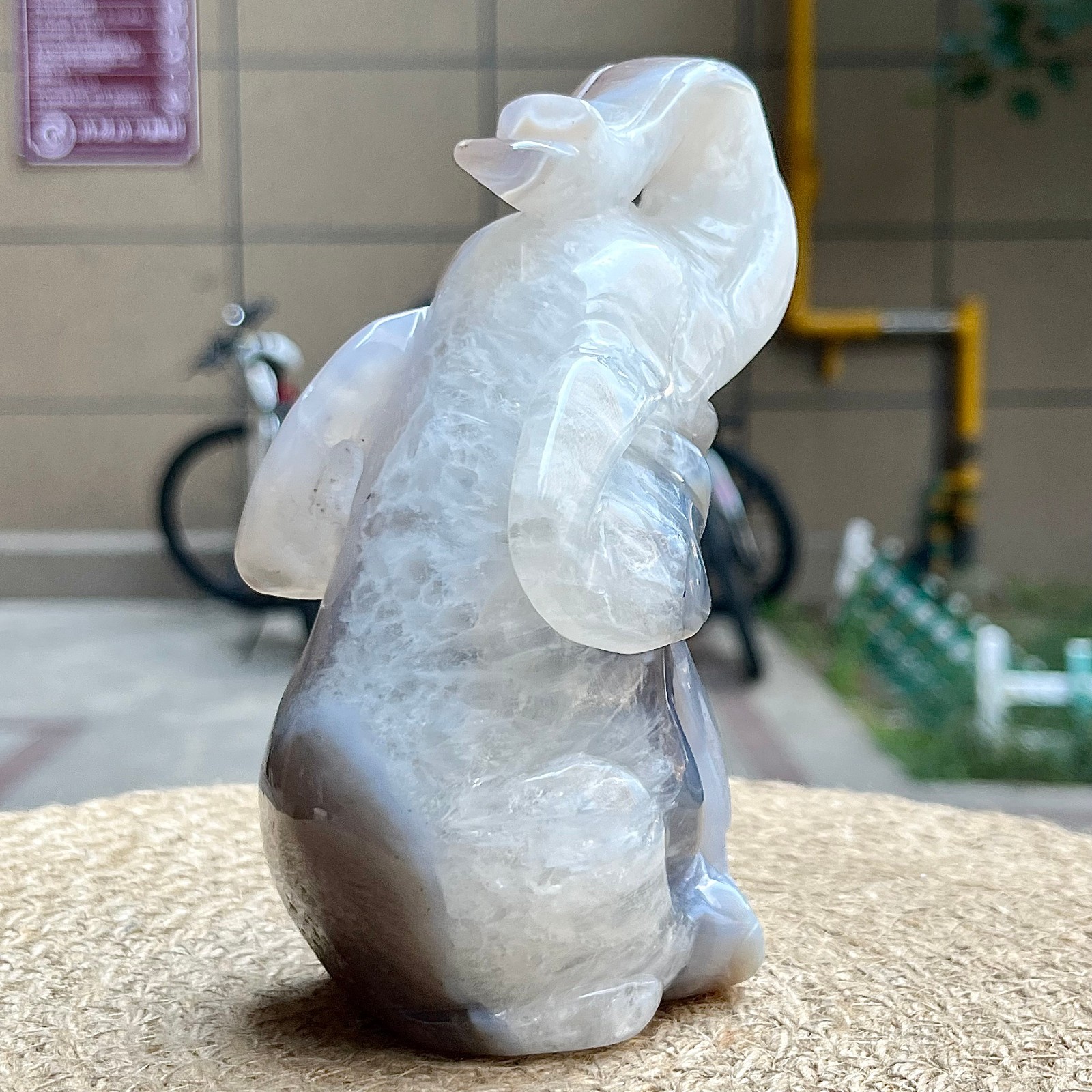 754 g Crystal Agate Elephant Carving Birthday Gift Animal Sculpture Decor