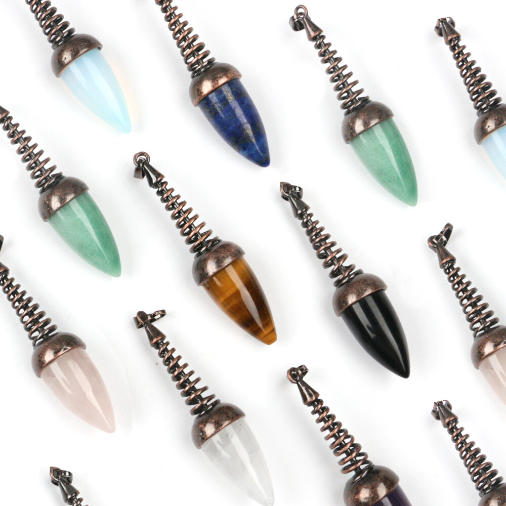 1pc Crystal Chakra Bullet Cone Pendants Quartz Gems Stone Metal Pendulum Dowsing