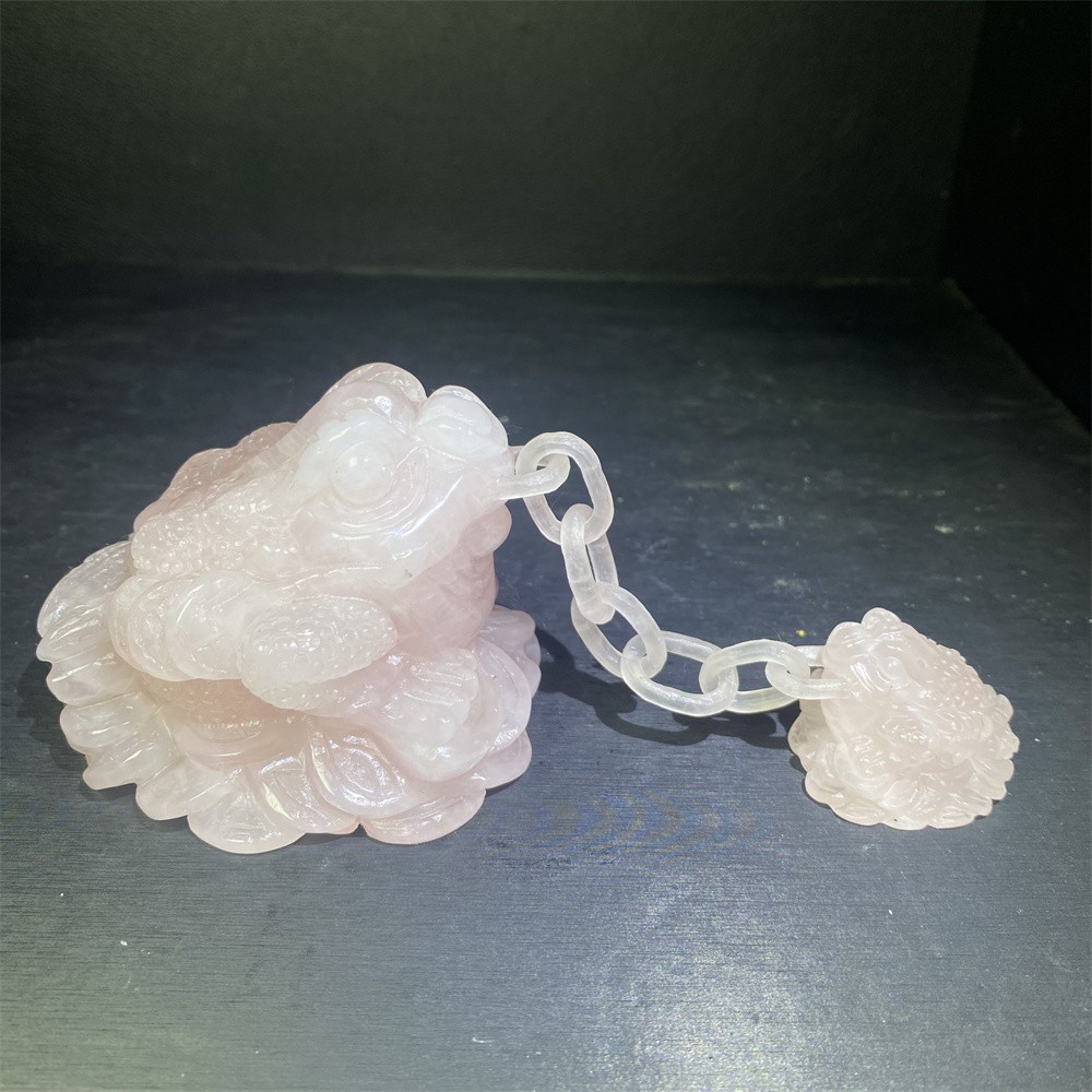 1.1LB 3.5″Natural Rose Quartz Golden Toad Crystal Reiki Carving Heal Decor