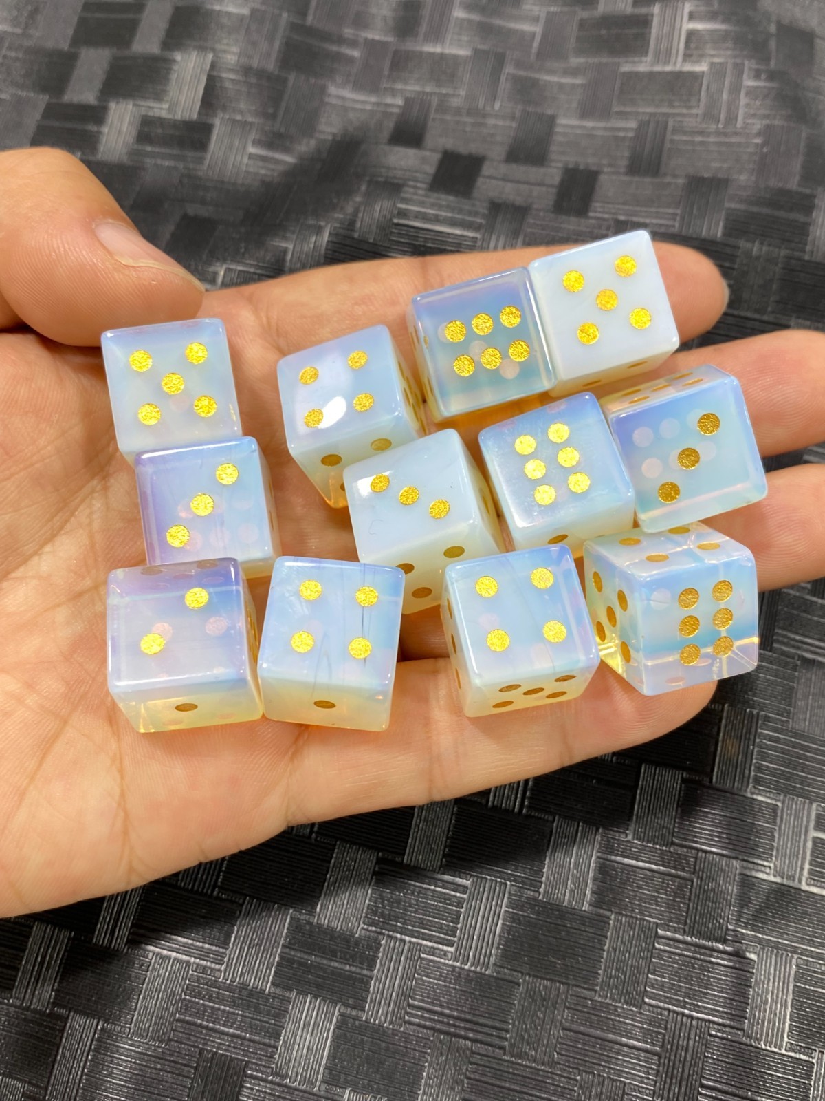 2pcs Opalite Hand Carved dice Quartz Crystal Reiki Healing gift Energy