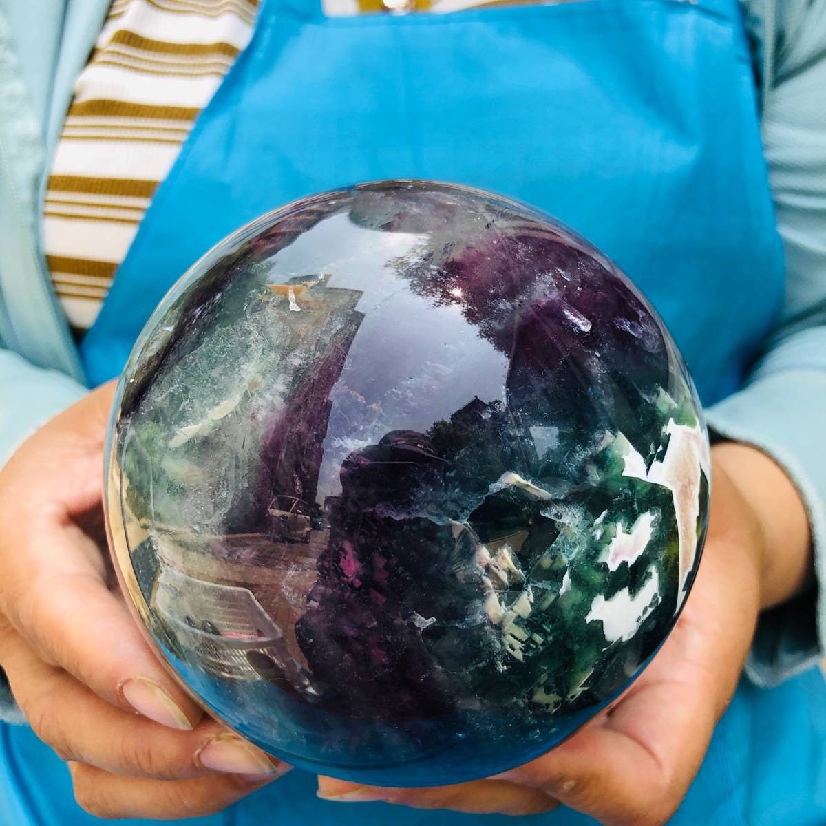 4.24 LB Natural Rainbow Fluorite Sphere Collectible Decor Healing Stone 5503