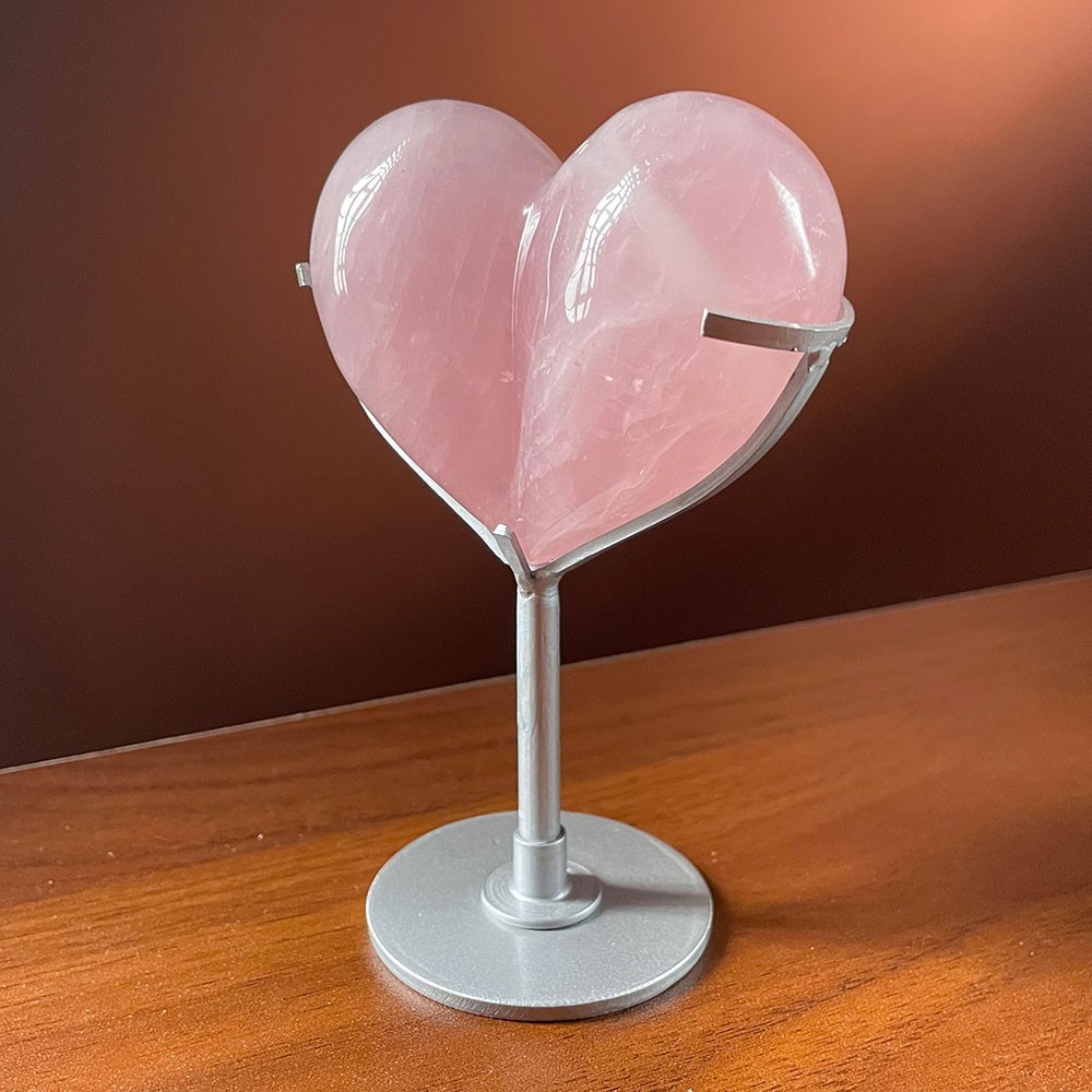 Natural Rose Quartz Bubble Heart Healing Crystal Stone With Free Stand 204g