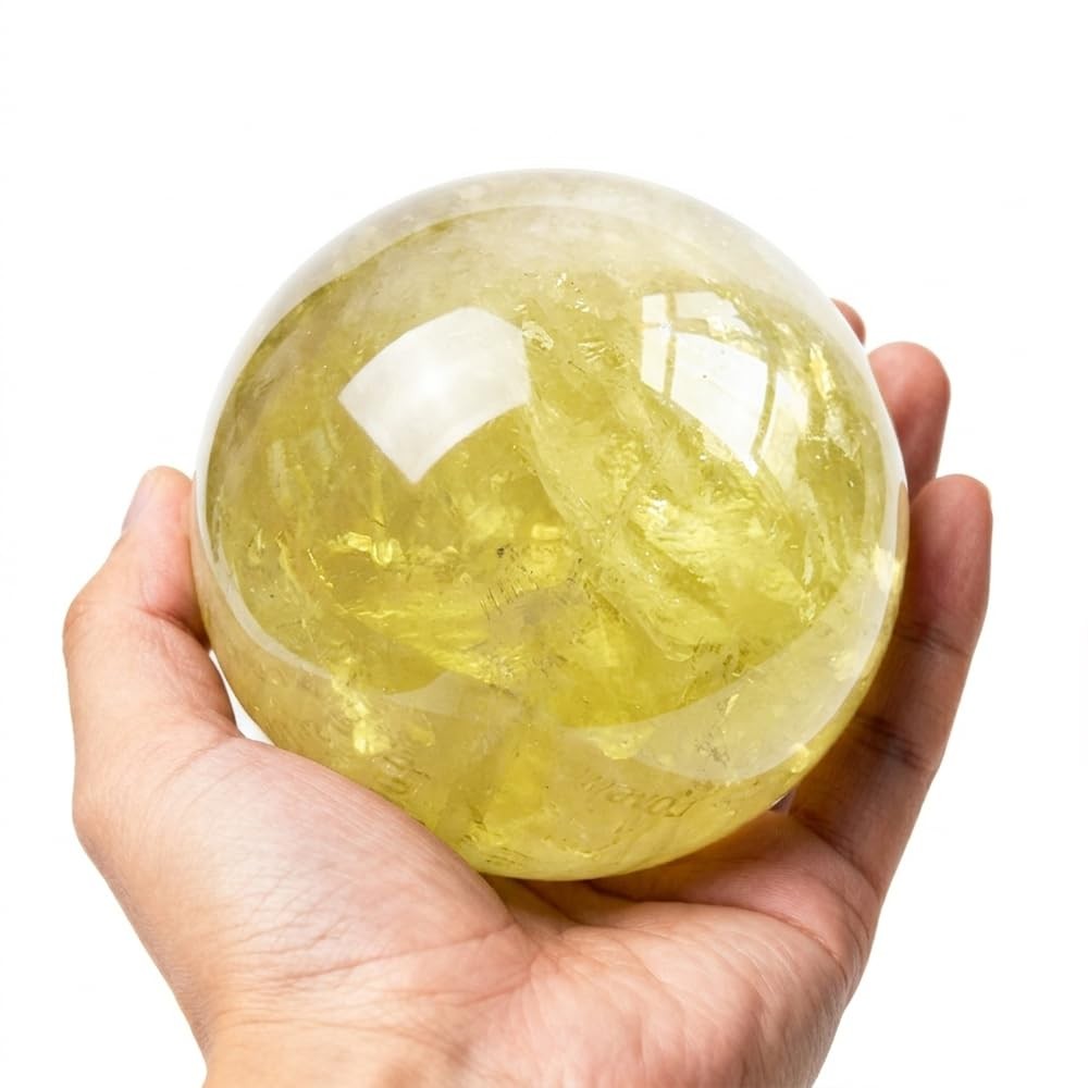 2.4-2.8 inch Natural Citrine Hand Polished Crystal Ball with Stand Yellow