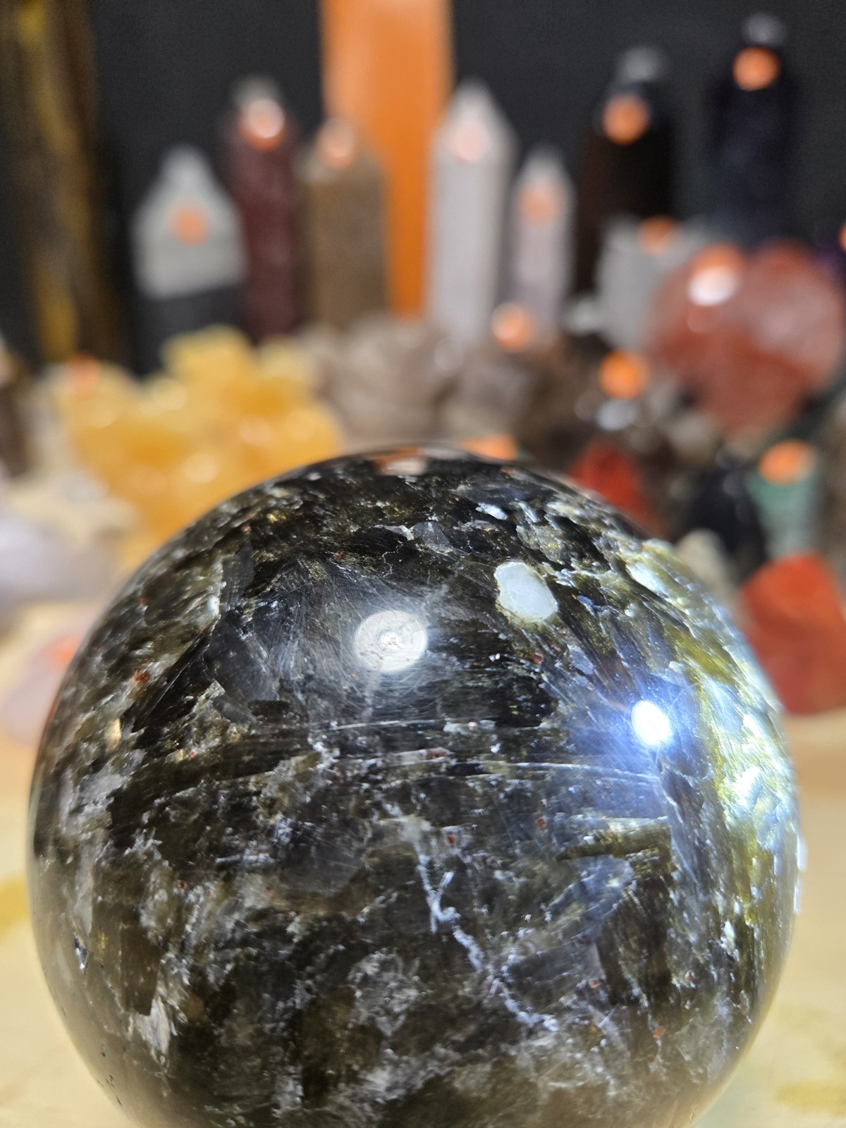 Large Rare High Quality Dark Green Tourmaline Sphere~3in O27