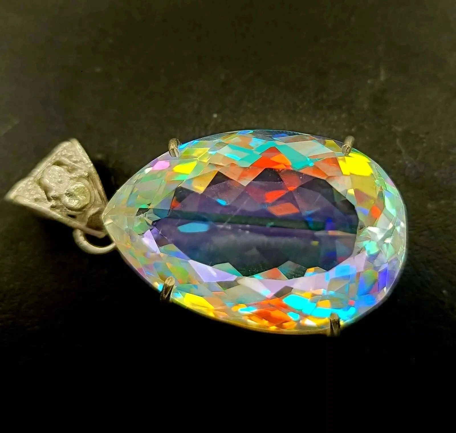 Mystic Topaz Pear Cut 100 Ct 925 Solid Silver Natural Rainbow Pendant Gemstone