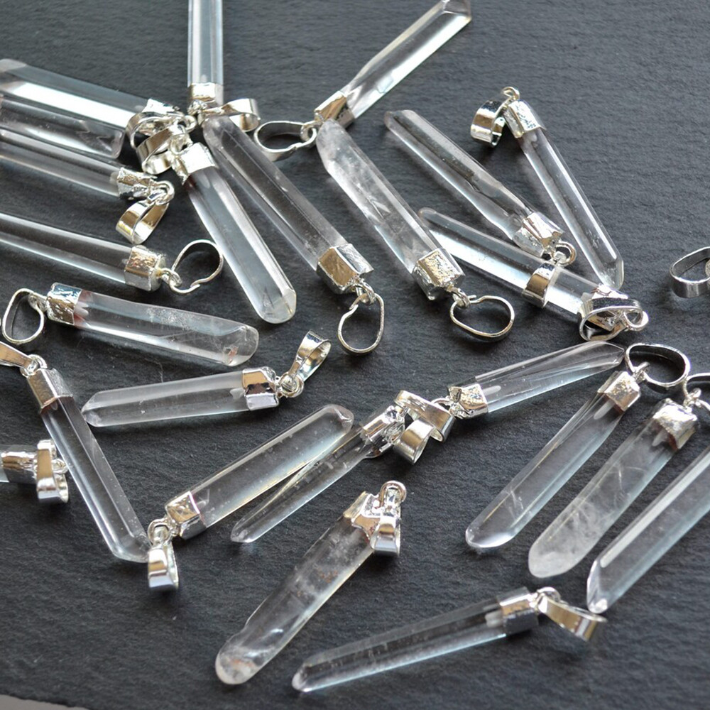 1pc Clear Quartz Crystal Terminated Hexagonal Point Wand Pendant Healing Amulet