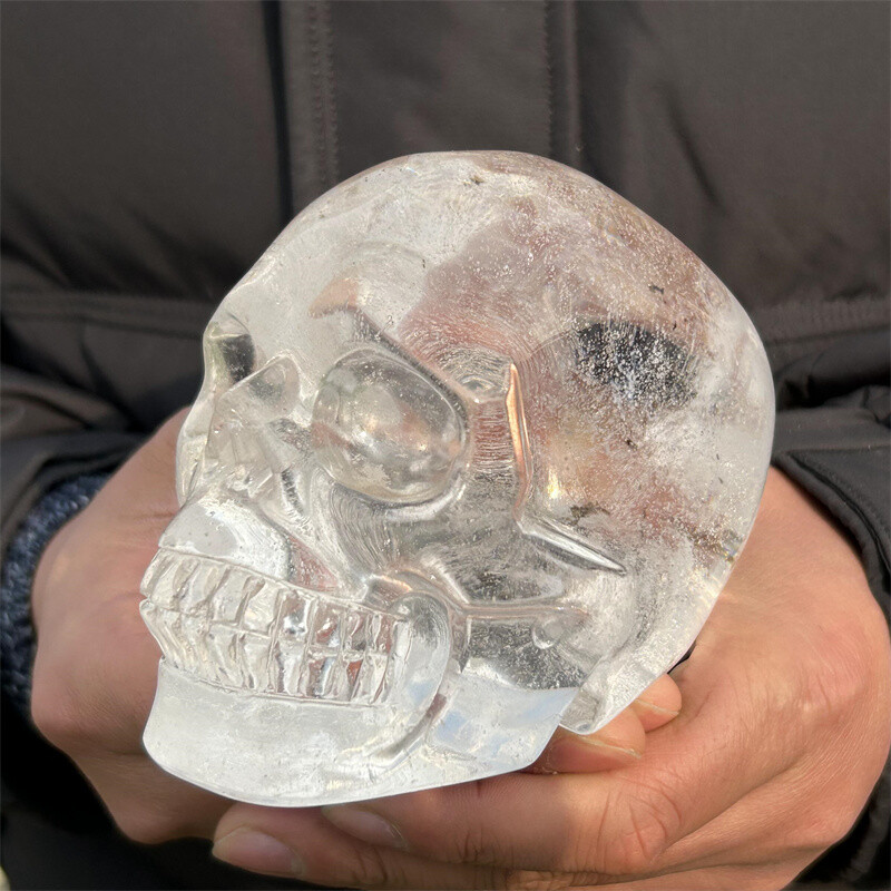 0.96kg Clear Smelting stone Skull Crystal Skull Carving Reiki Mineral Decor Gift