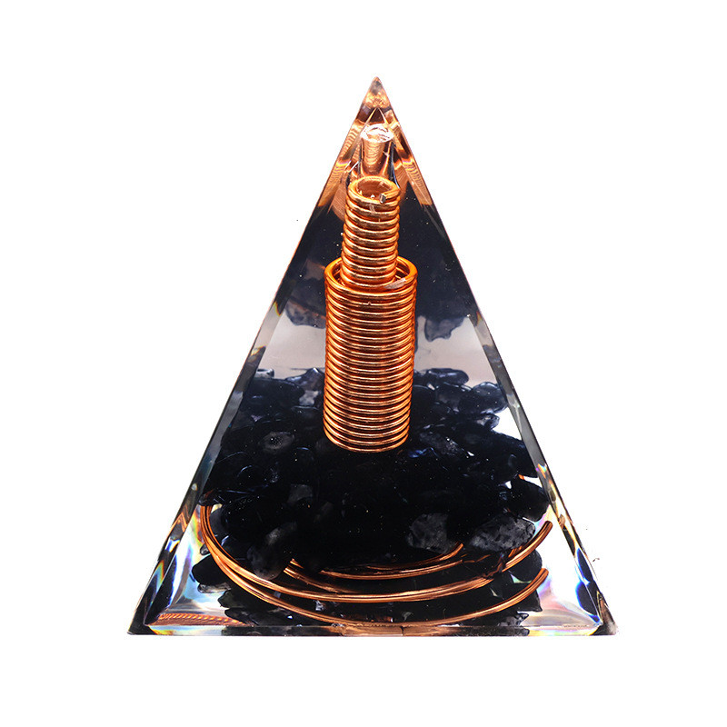 Spiral Copper Orgonite Pyramid Obsidian Orgone Healing Crystal Energy Meditation