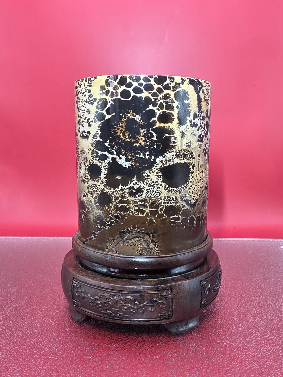 Natural Picture Jasper Vase Quartz Crystal On A Wood Holder Reiki healing 2+LB