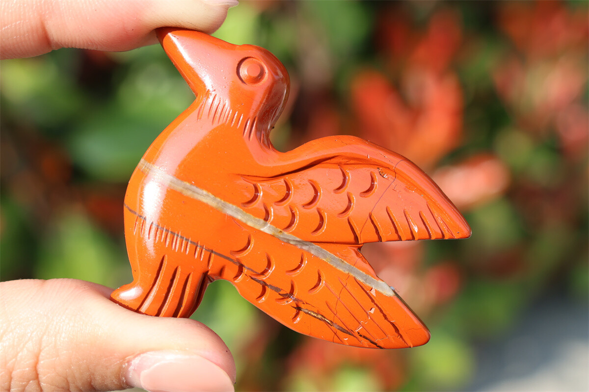 2.3” Natural red jasper Hummingbird Hand Carved Reiki Crystal Skull gift 1pc