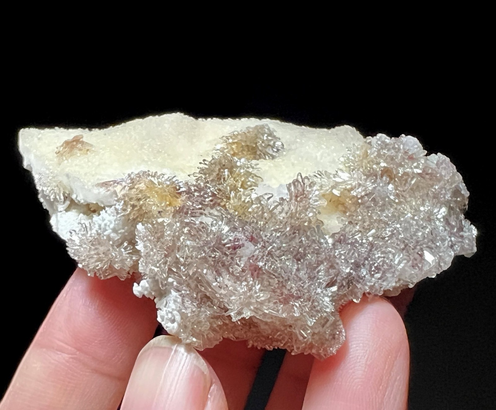 62mm 34g PHOSPHORESCENT & FLUORESCENT Creedite flower on matrix, Natural Mineral