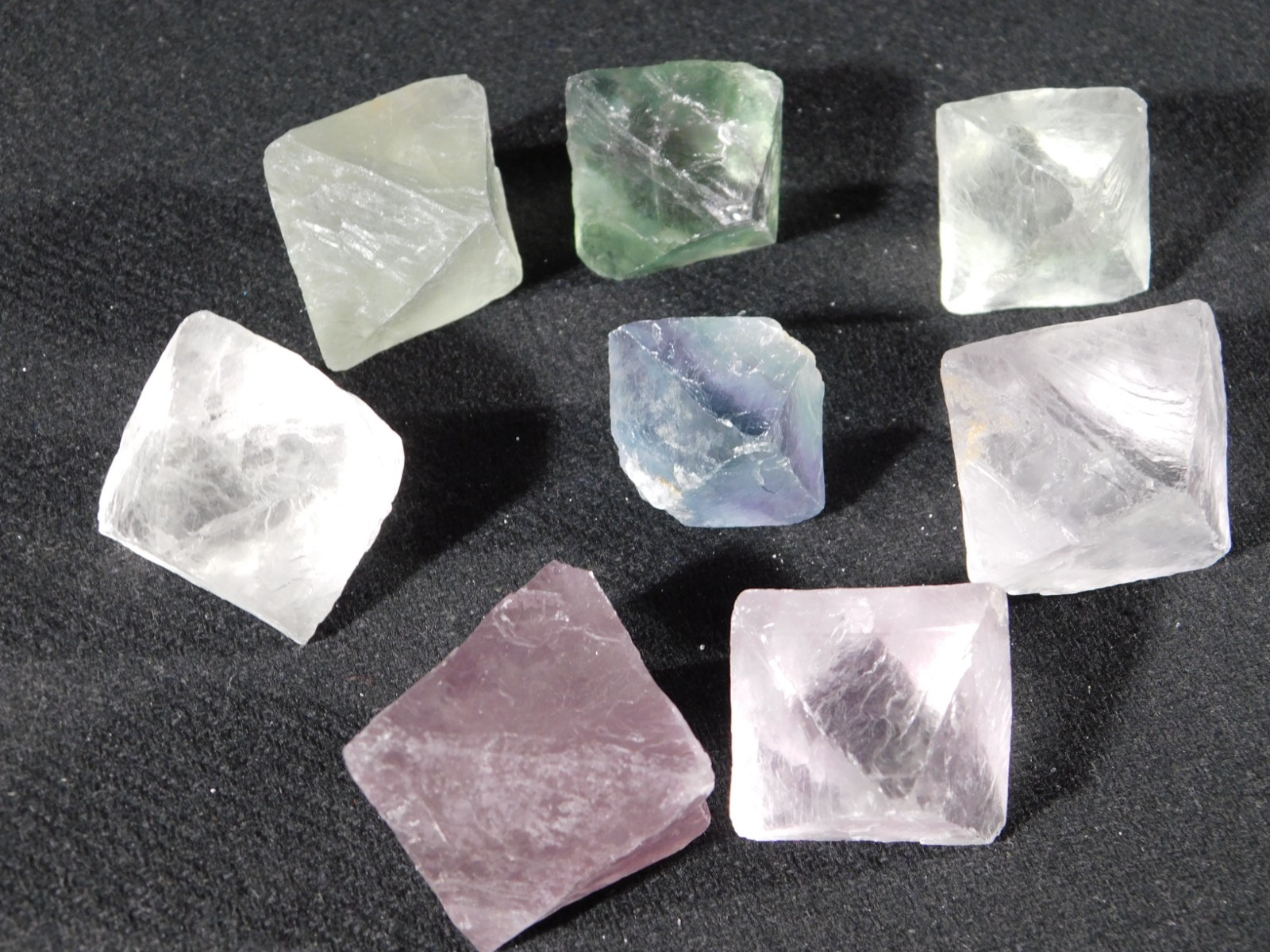 Big Lot of EIGHT! Translucent Octahedron FLUORITE Crystals From China 346gr