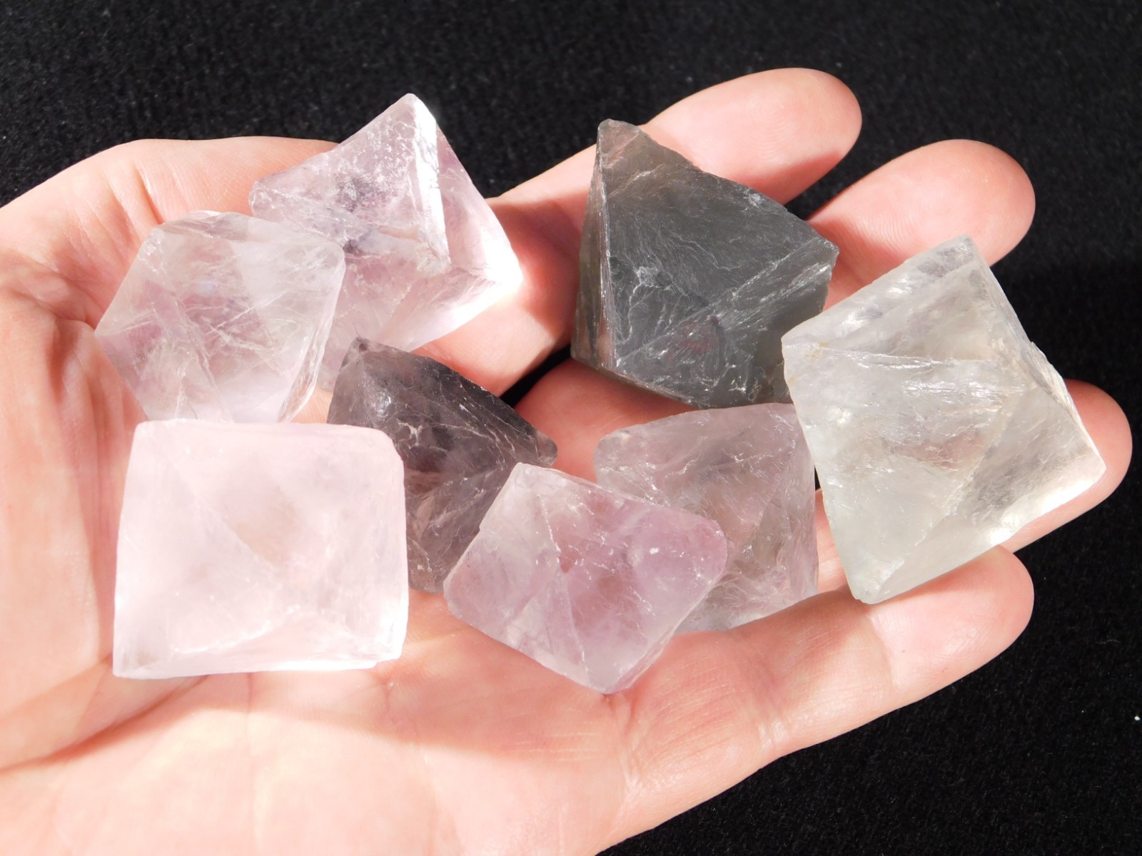 Big Lot of EIGHT! Translucent Octahedron FLUORITE Crystals From China 341gr