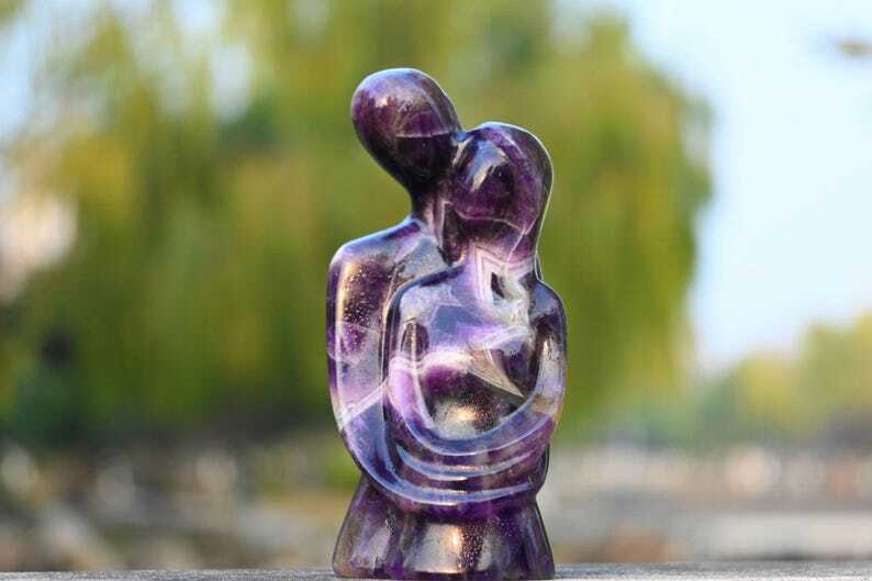 3″ Natural dream amethyst Carved Lovers Reiki Crystal Skull Decor heal gift 1PC