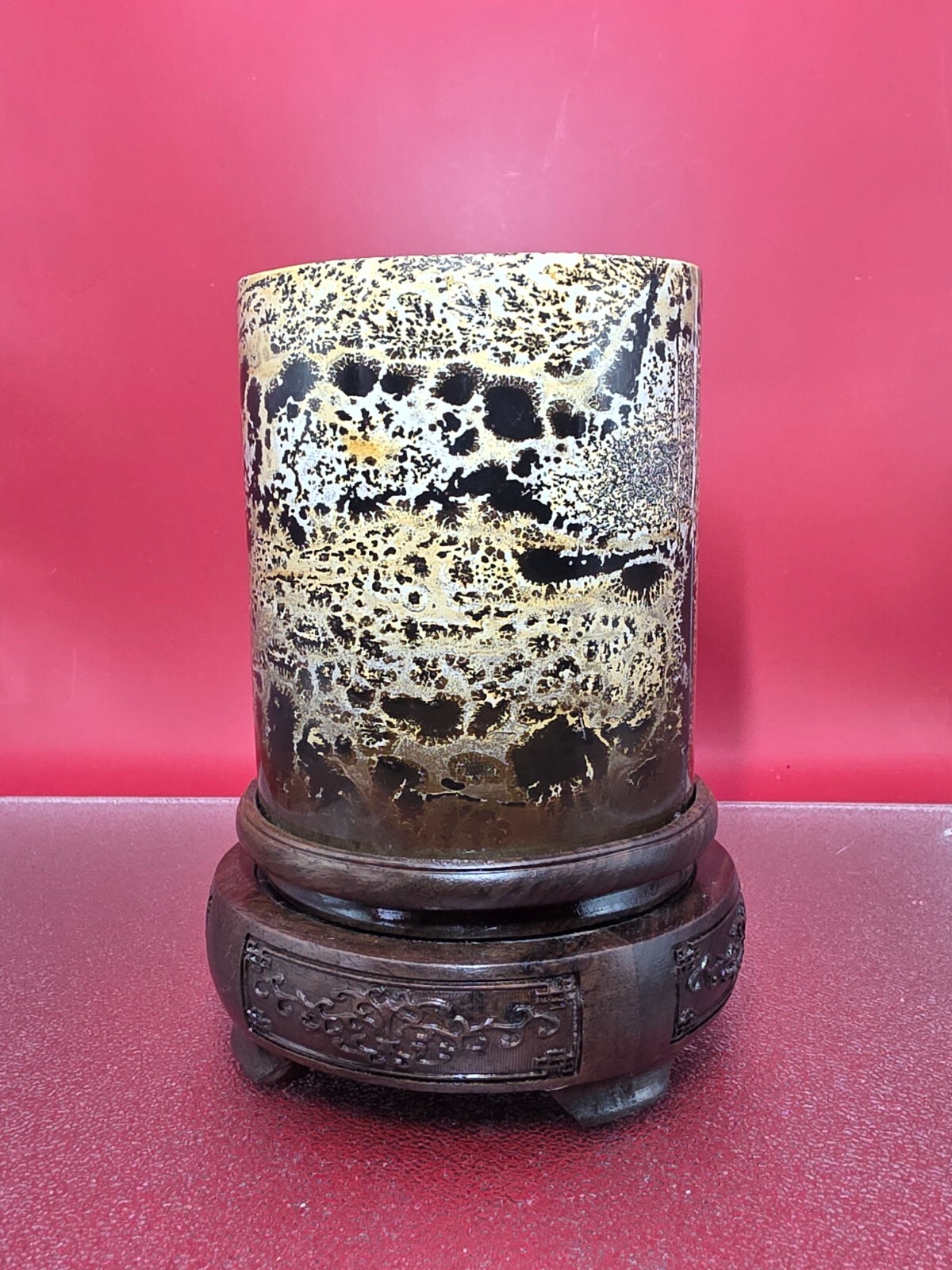 Natural Picture Jasper Vase Quartz Crystal On A Wood Holder Reiki healing 2+LB