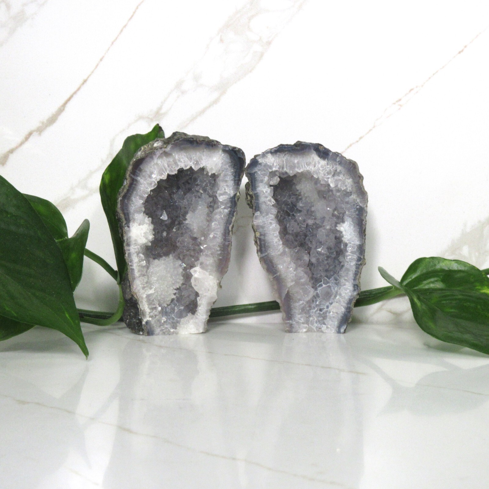 Blue Amethyst Crystal Geode Halves Set Blue Druzy Crystal Rare Gemstone Gift Set