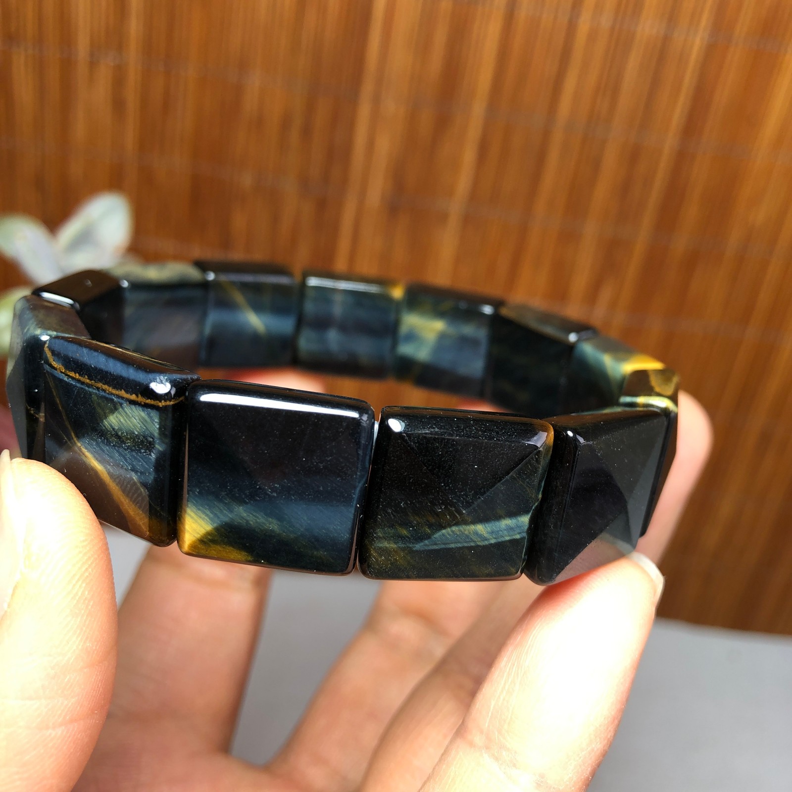 Natural Tiger’s Eye Stone Bracelet Brown Gemstone Stretch Bracelet Handmade 3693