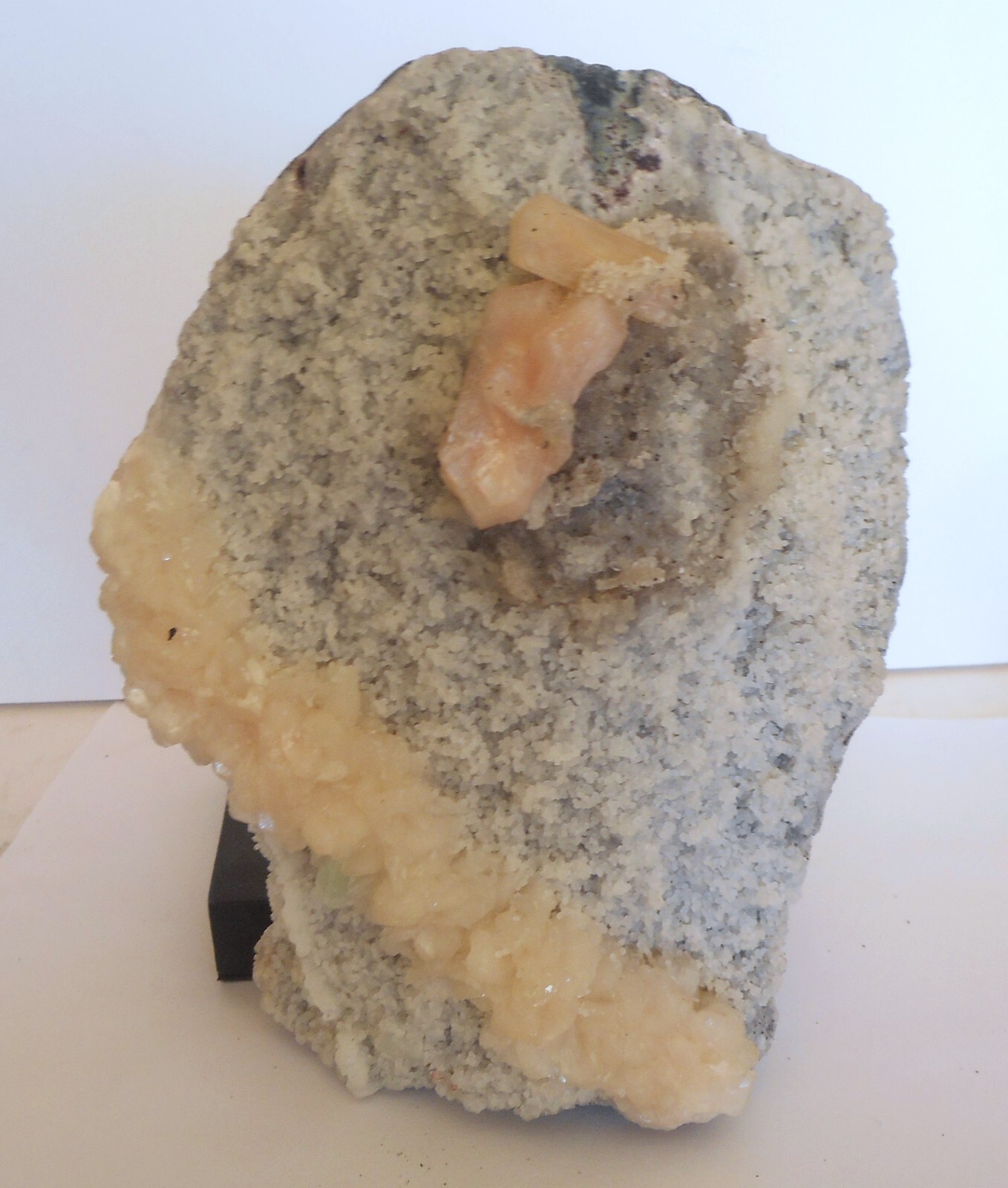 Huge Pink Stilbite, Green Apophyllite, Quartz Crystal Cluster Plate. 7.0 inches